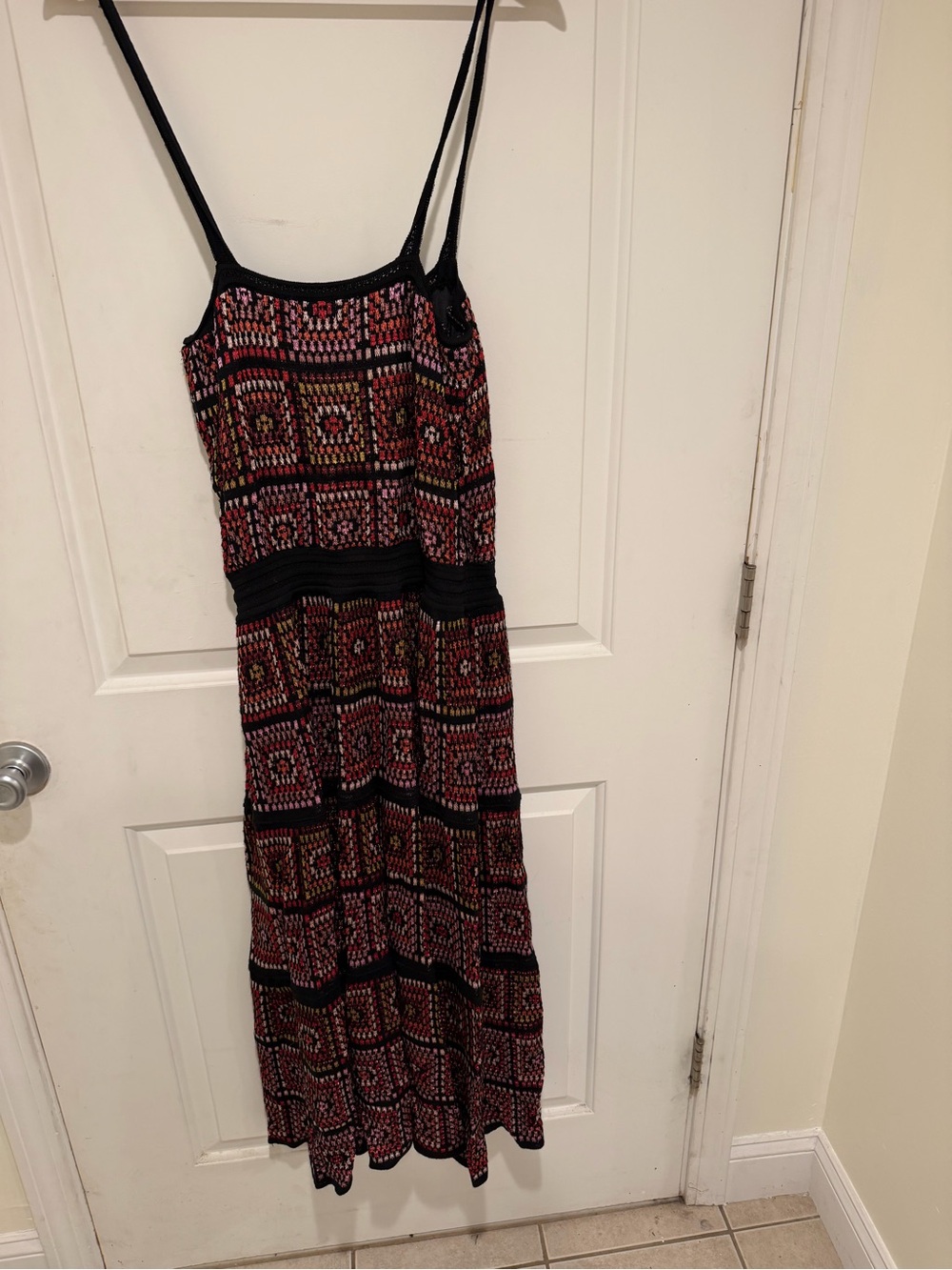 Patterned Black & Red Spaghetti-Strap Maxi Dress